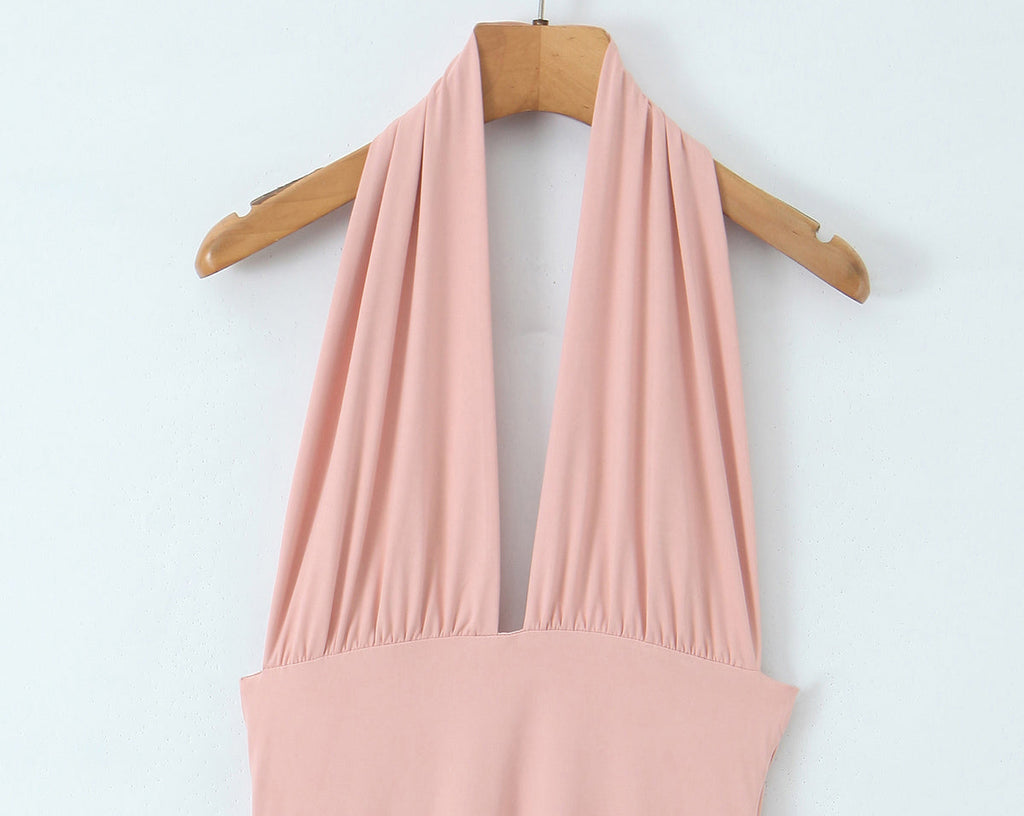 Women Summer Hem Irregular Asymmetric Backless Hanging Collar Dress