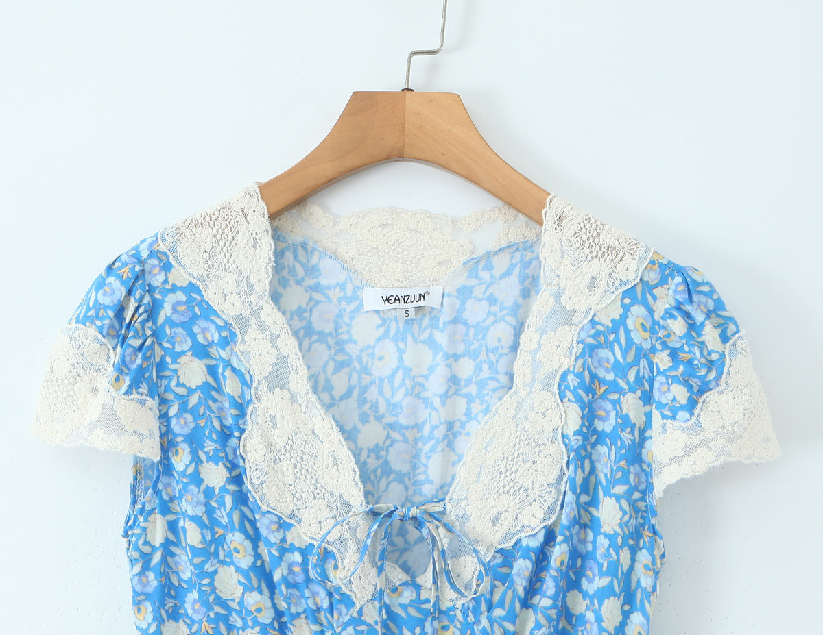 Women Elegant French Retro Elegant Cool Lace Stitching Dress