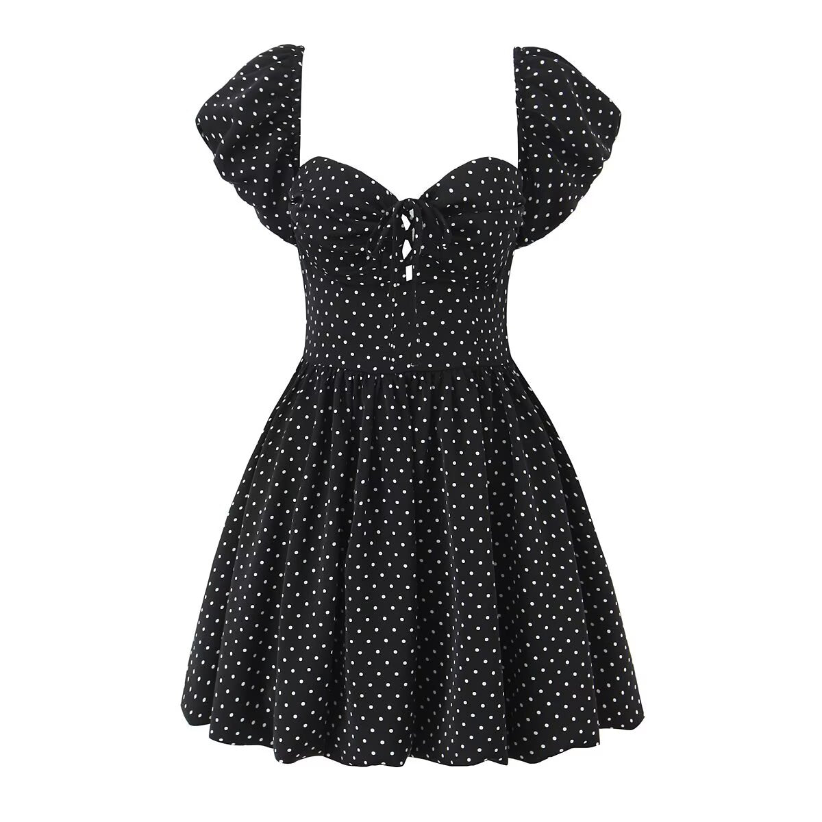 French Flying Sleeve Polka Dot Dress Women Retro Sexy off Shoulder Tube Top Lace up Waist A line Skirt