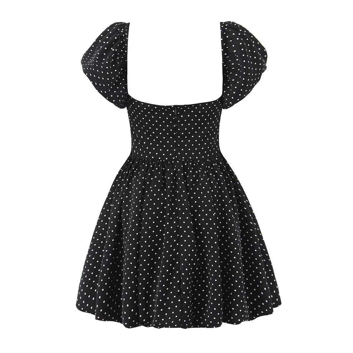 French Flying Sleeve Polka Dot Dress Women Retro Sexy off Shoulder Tube Top Lace up Waist A line Skirt