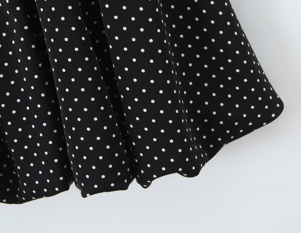 French Flying Sleeve Polka Dot Dress Women Retro Sexy off Shoulder Tube Top Lace up Waist A line Skirt