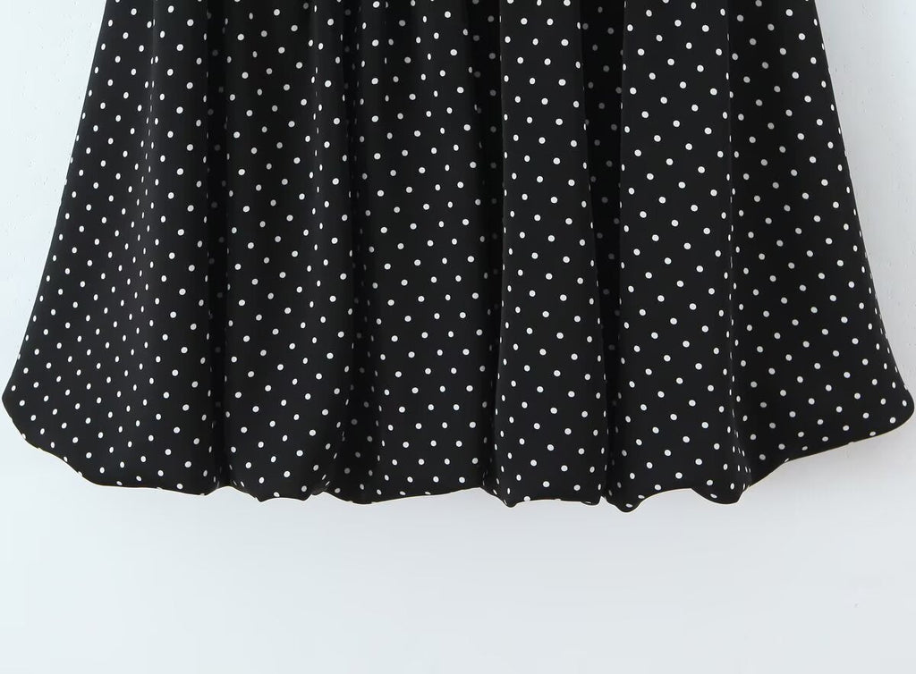 French Flying Sleeve Polka Dot Dress Women Retro Sexy off Shoulder Tube Top Lace up Waist A line Skirt