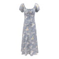 Early Spring Holiday Casual Cool Square Collar Puff Sleeve Printed Waist Controlled Dress