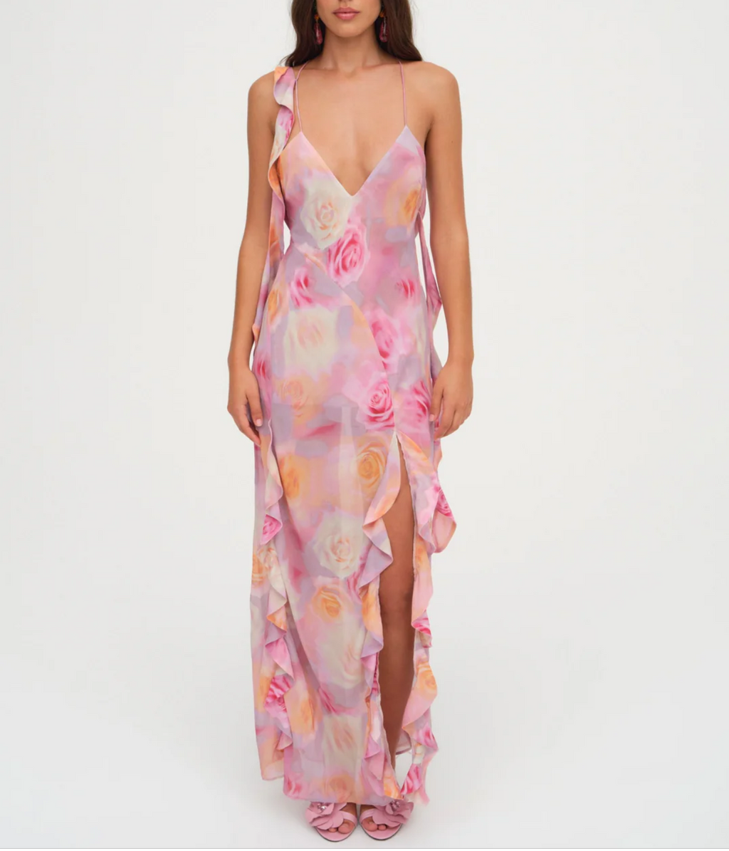 Women Clothing Spring Vacation Romantic Ruffled Irregular Asymmetric Backless Mop Dress
