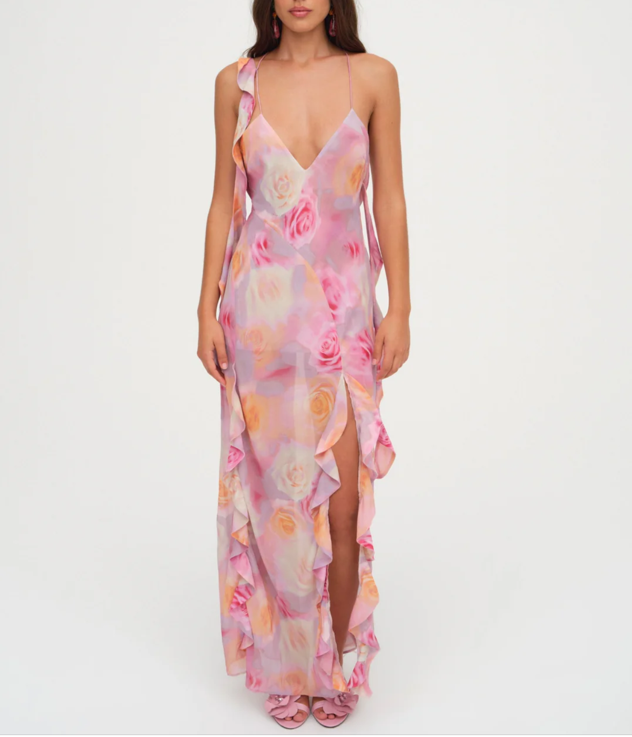 Women Clothing Spring Vacation Romantic Ruffled Irregular Asymmetric Backless Mop Dress