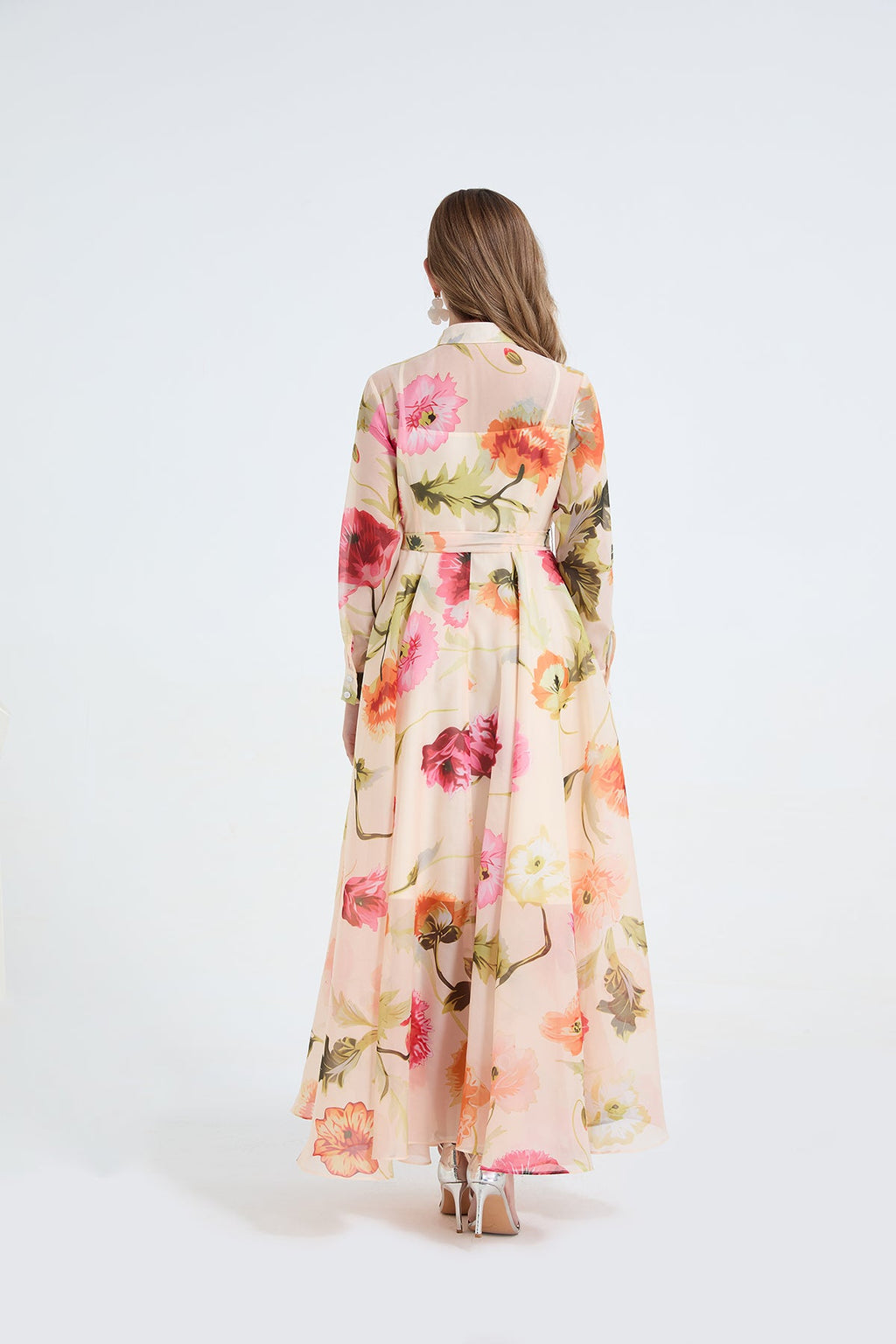 Women Printed Shirt Long Sleeved High Waisted Dress