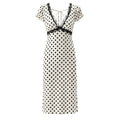 Sexy Lace Deep V Plunge neck Puff Sleeve Polka Dot Dress Tight Waist Slim Fit Sexy Midi Dress for Women