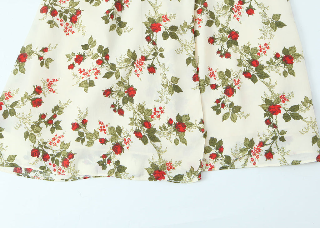Women Clothing Idyllic Floral Tie Neck Waist Controlled Long Sleeves Stomach Blanket Dress