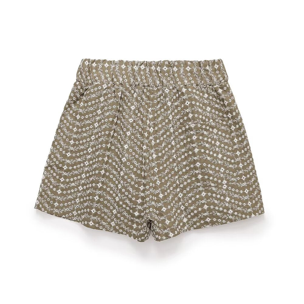 Women Clothing All Match Hollow Out Cutout Embroidery High Waist Casual Shorts