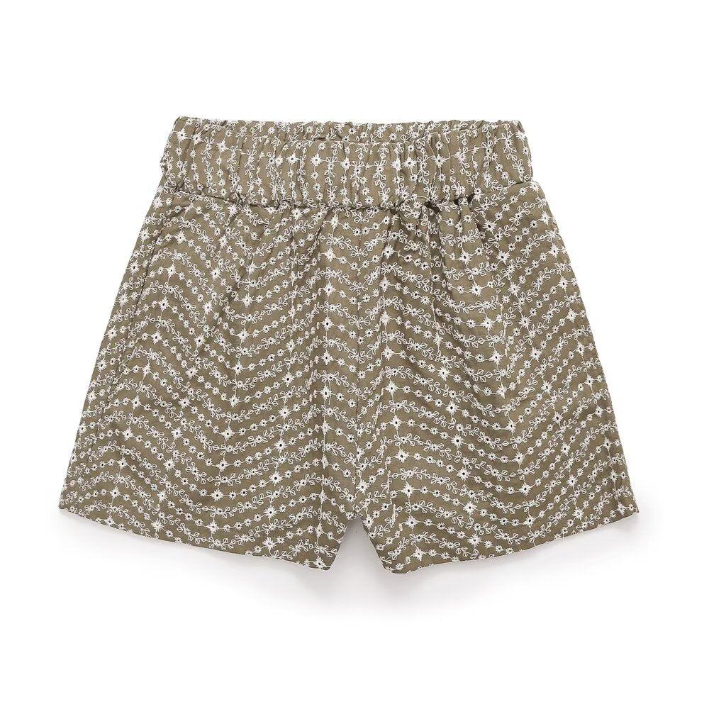Women Clothing All Match Hollow Out Cutout Embroidery High Waist Casual Shorts