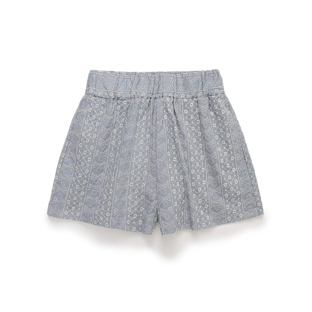 Women Clothing All Match Hollow Out Cutout Embroidery High Waist Casual Shorts