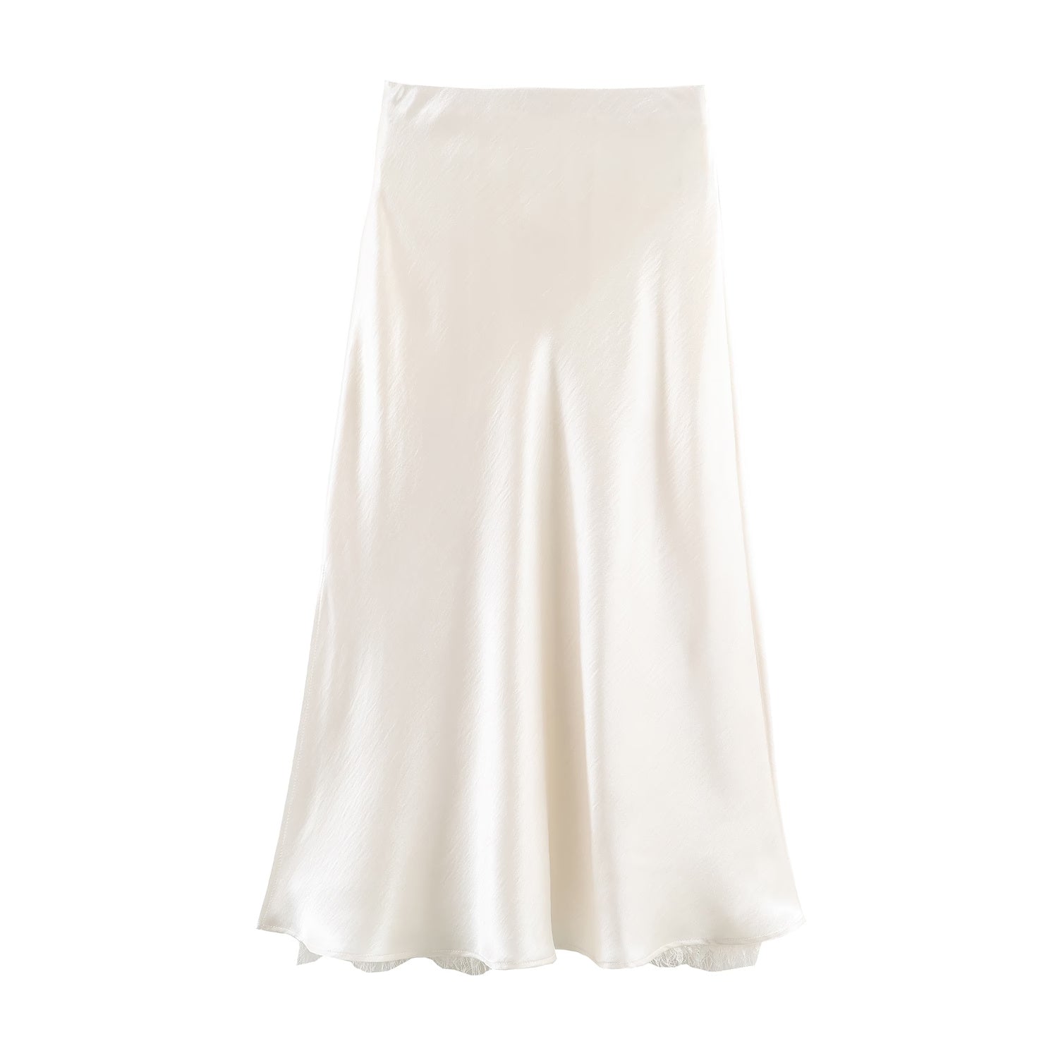 Satin Acetate Lace Patchwork Slit Skirt Long Skirt