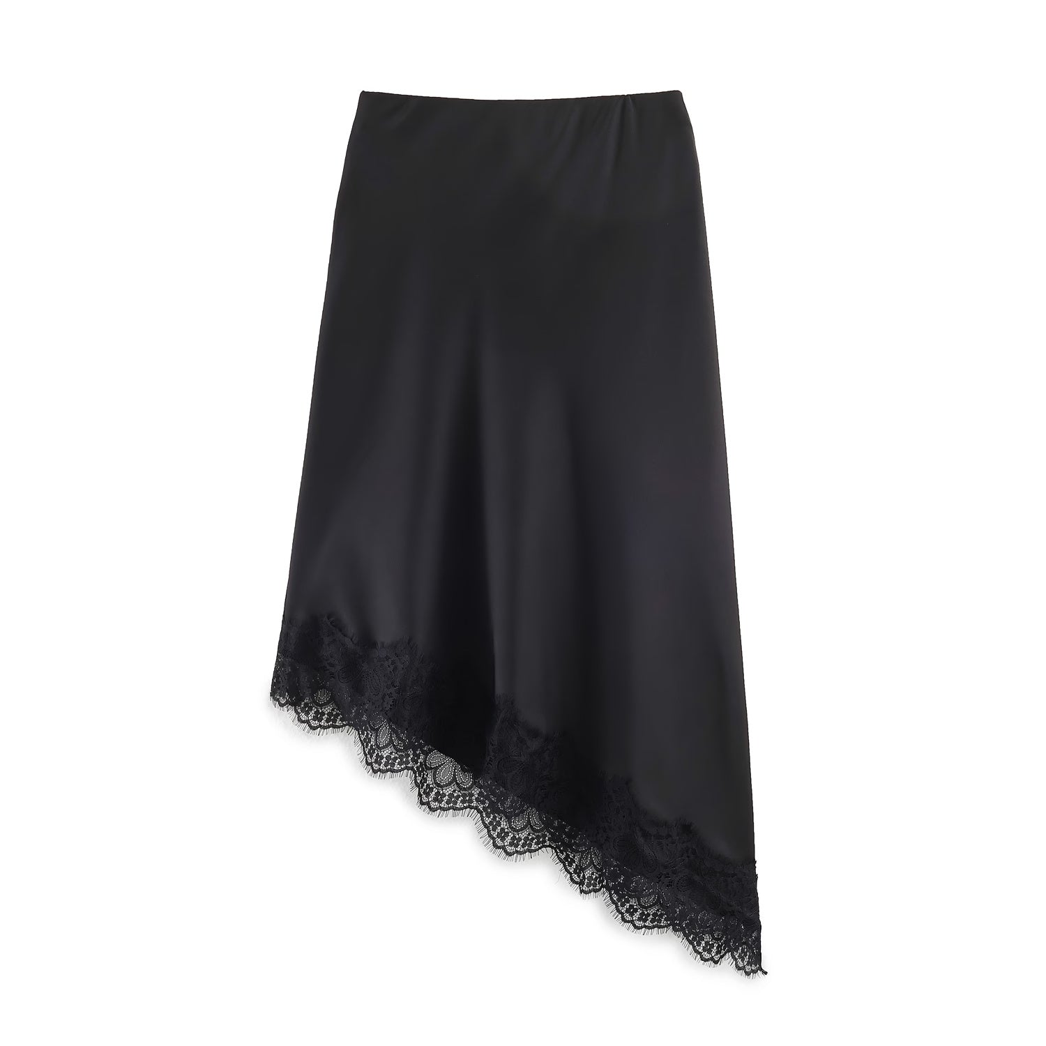 Women Clothing Spring Sexy Satin Acetate Lace Stitching Irregular Asymmetric Skirt