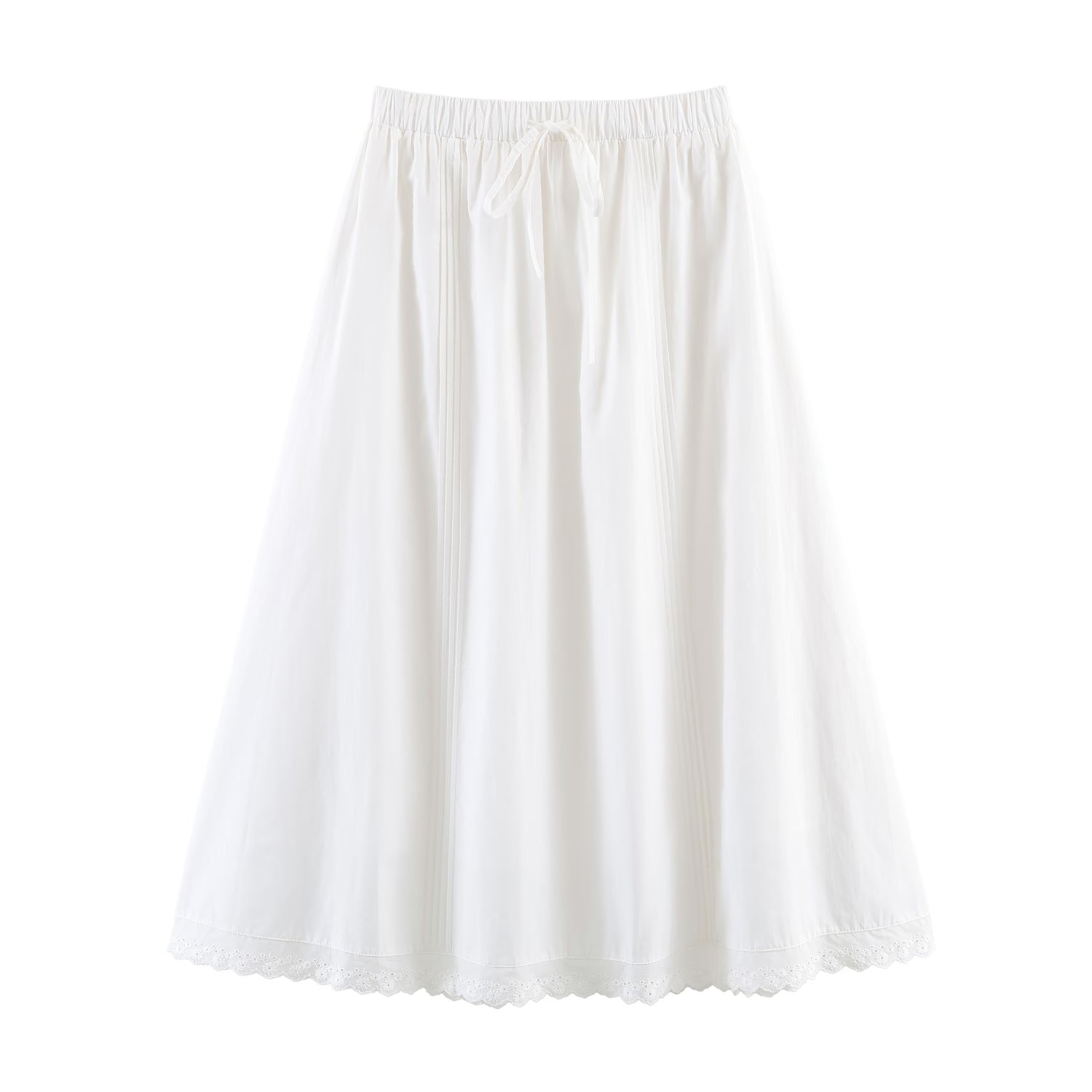 Women Clothing Spring French Sweet Relaxed Chic Lace Edge Crumpled Cotton Umbrella Skirt