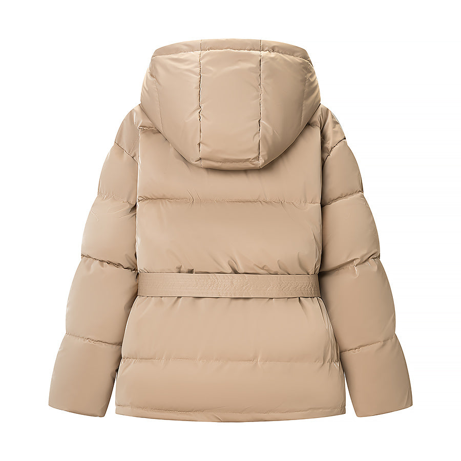 Spring Bright Surface Belt Cotton Padded Jacket All Matching Hooded Zipper Long Sleeve Coat