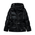 Spring Bright Surface Belt Cotton Padded Jacket All Matching Hooded Zipper Long Sleeve Coat