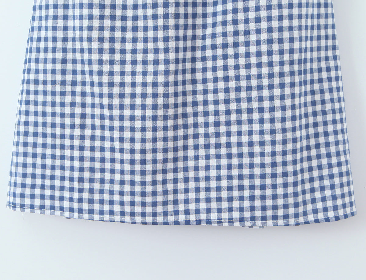 Women French Plaid Sweet Cute Bow Bandage Halterneck off Shoulder Tight Waist Slim Short Dress