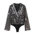 Women Clothing Spring Women Long Sleeve V neck Beads Decoration Jumpsuit