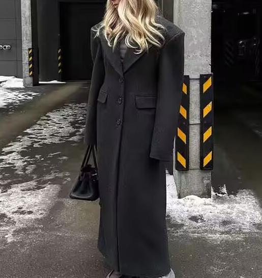 Women Clothing Autumn Office All Matching Dark Gray Extended Woolen Coat