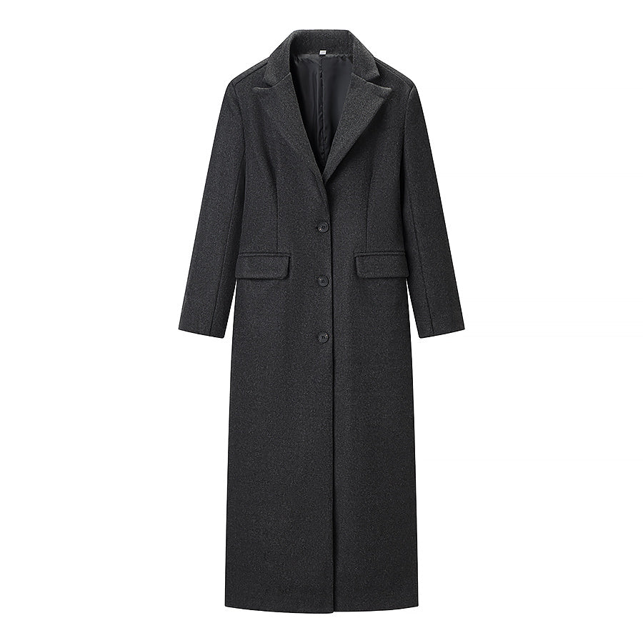 Women Clothing Autumn Office All Matching Dark Gray Extended Woolen Coat