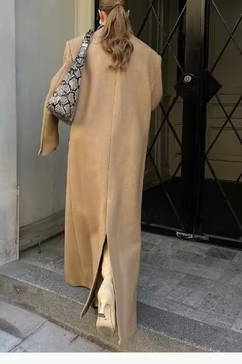 Women Clothing Spring Office Collared Slim Fit Long Cut Coat