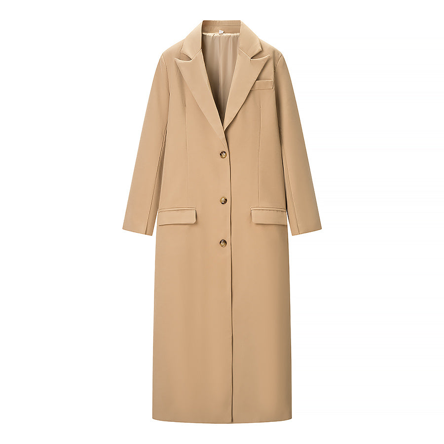 Women Clothing Spring Office Collared Slim Fit Long Cut Coat