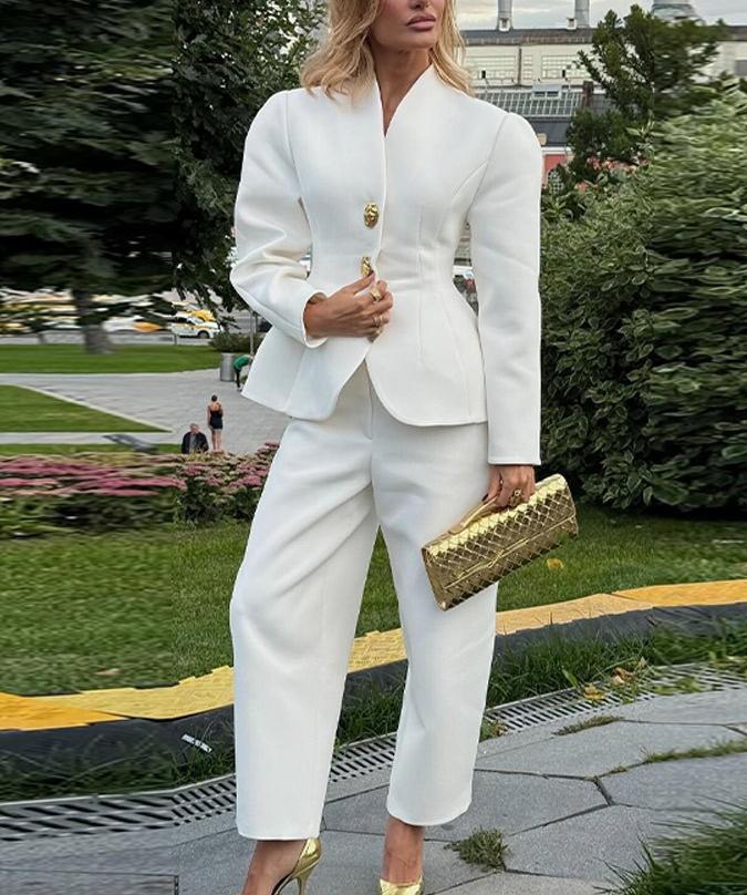 Winter Fashionable Simple Slim Fit Blazer Casual Trousers Suit