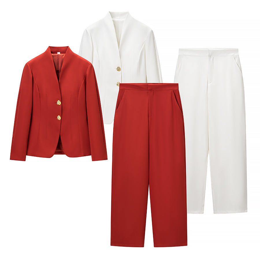 Winter Fashionable Simple Slim Fit Blazer Casual Trousers Suit