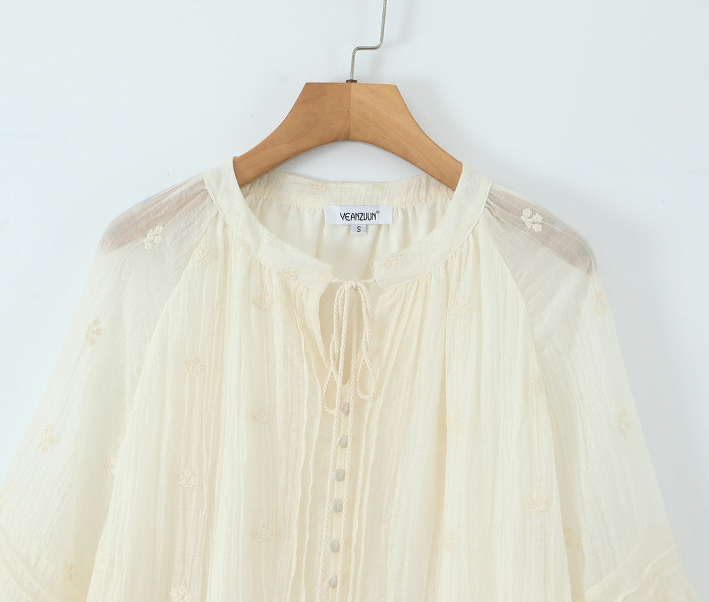 Summer Women Clothing French Gentle Fresh Cute Youth Looking Stringy Selvedge Flare Sleeve Fairy Temperamental Short Dress