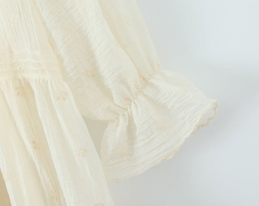 Summer Women Clothing French Gentle Fresh Cute Youth Looking Stringy Selvedge Flare Sleeve Fairy Temperamental Short Dress