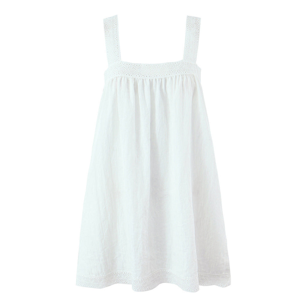Women Lace Stitching Cami Dress Summer Loose Slimming White Holiday Short Dress