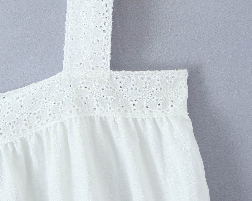Women Lace Stitching Cami Dress Summer Loose Slimming White Holiday Short Dress