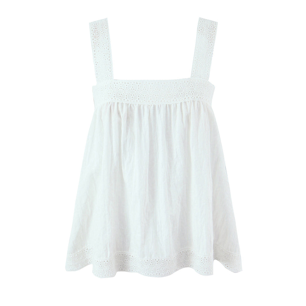 White Lace Sleeveless Shirt Trousers Women Summer Design French Shirt Wide Leg Pants Sets