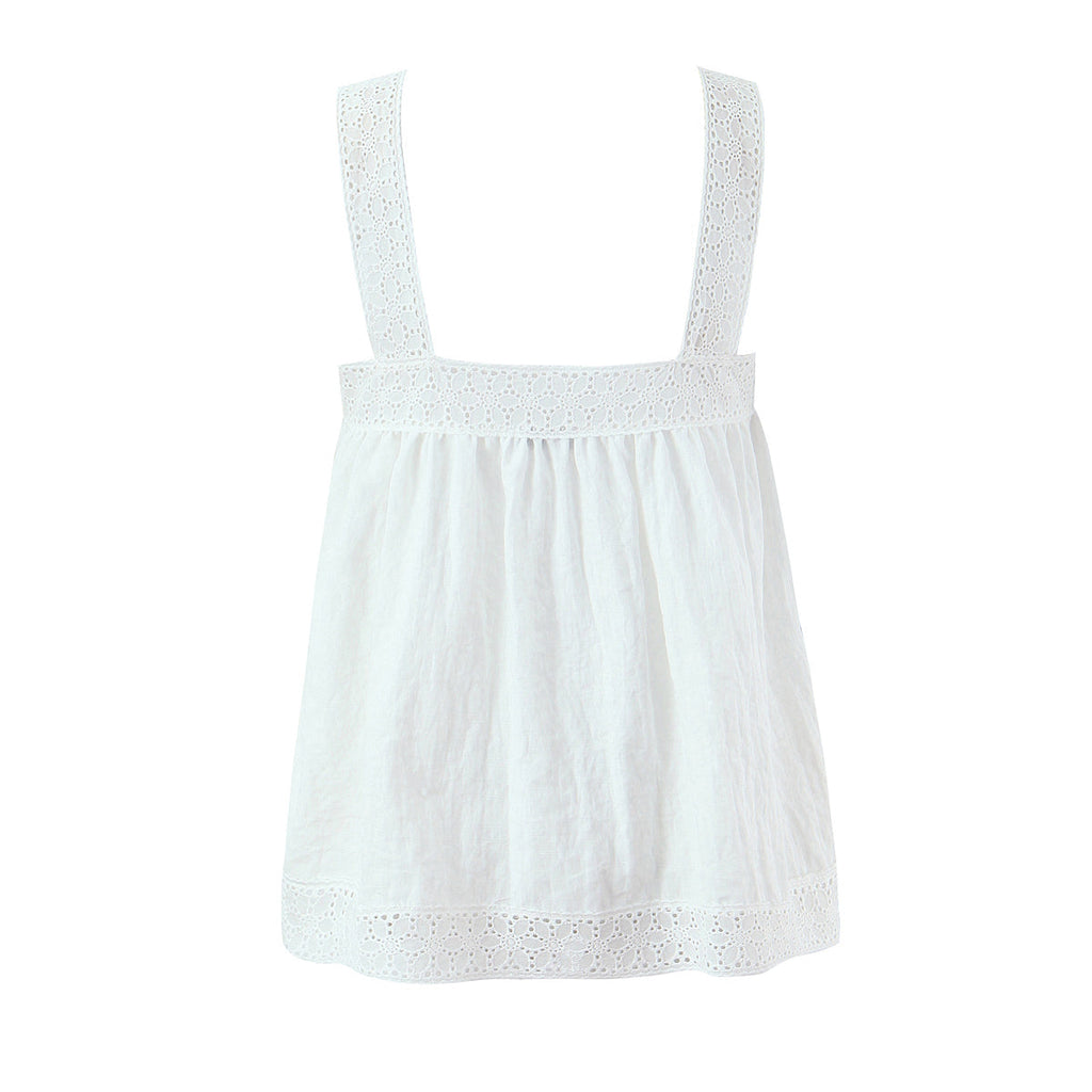 White Lace Sleeveless Shirt Trousers Women Summer Design French Shirt Wide Leg Pants Sets