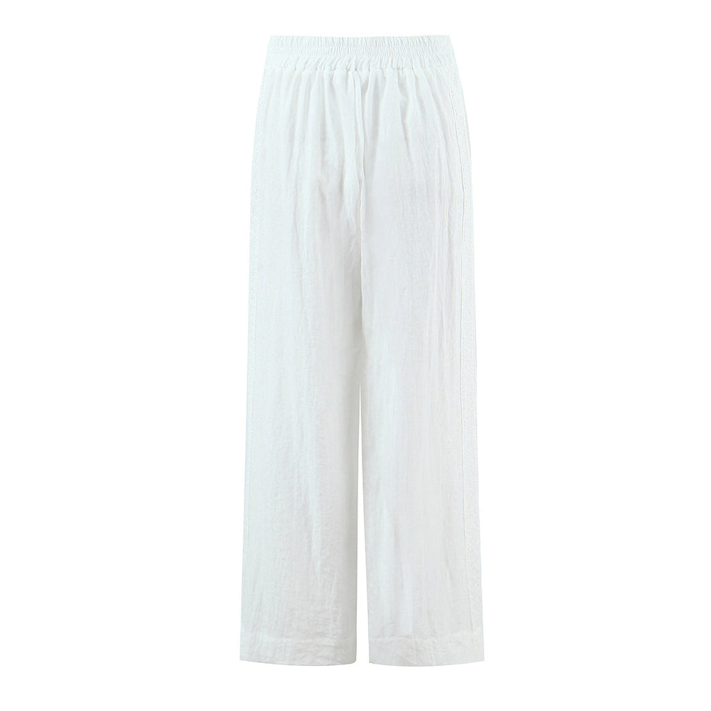 White Lace Sleeveless Shirt Trousers Women Summer Design French Shirt Wide Leg Pants Sets
