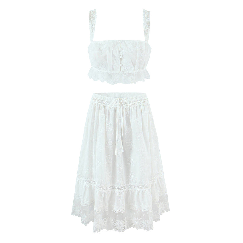 Women Holiday French Lace Overall Skirt Set