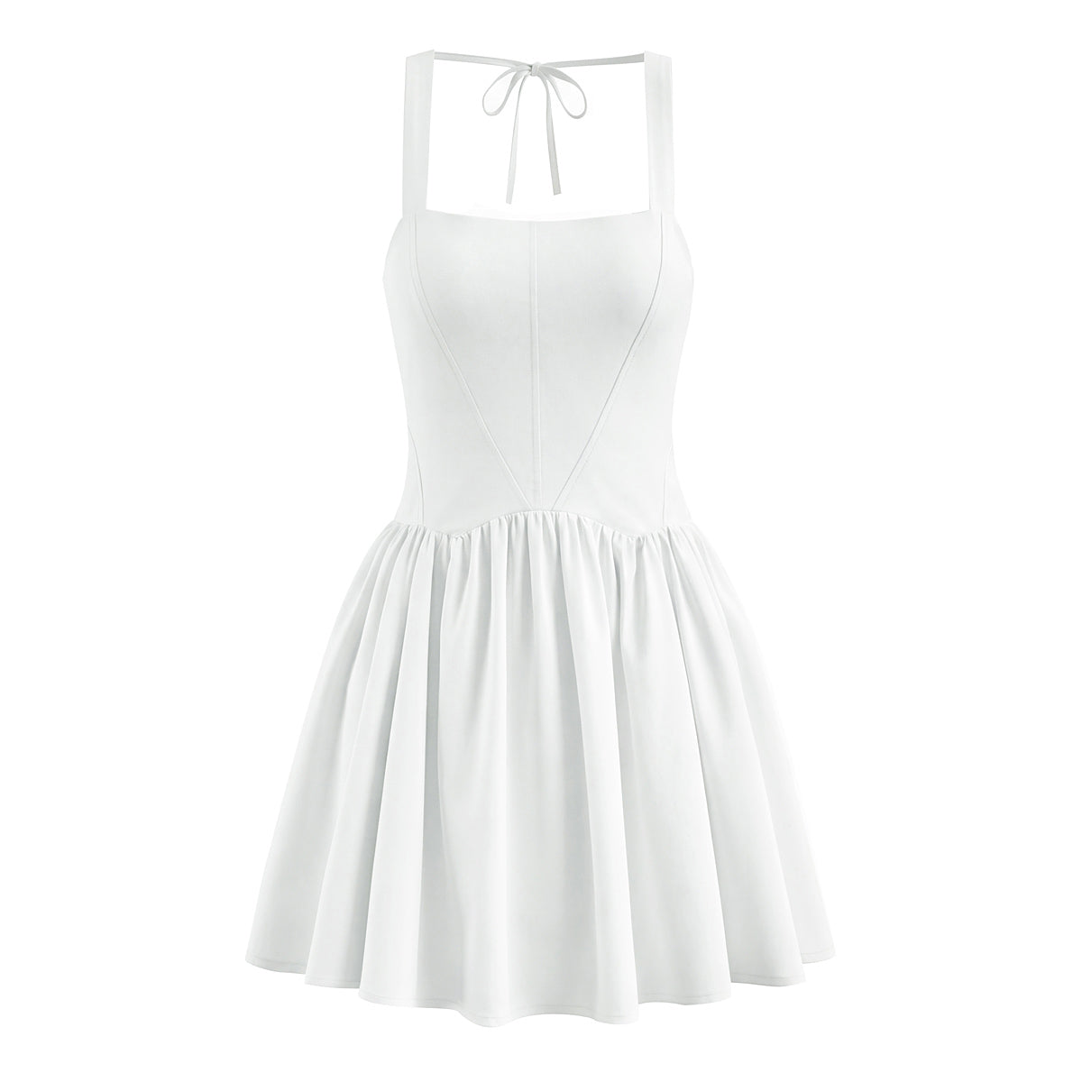 Early Spring French Vintage Sexy Square Collar Strap Halter Pleated Mini Dress