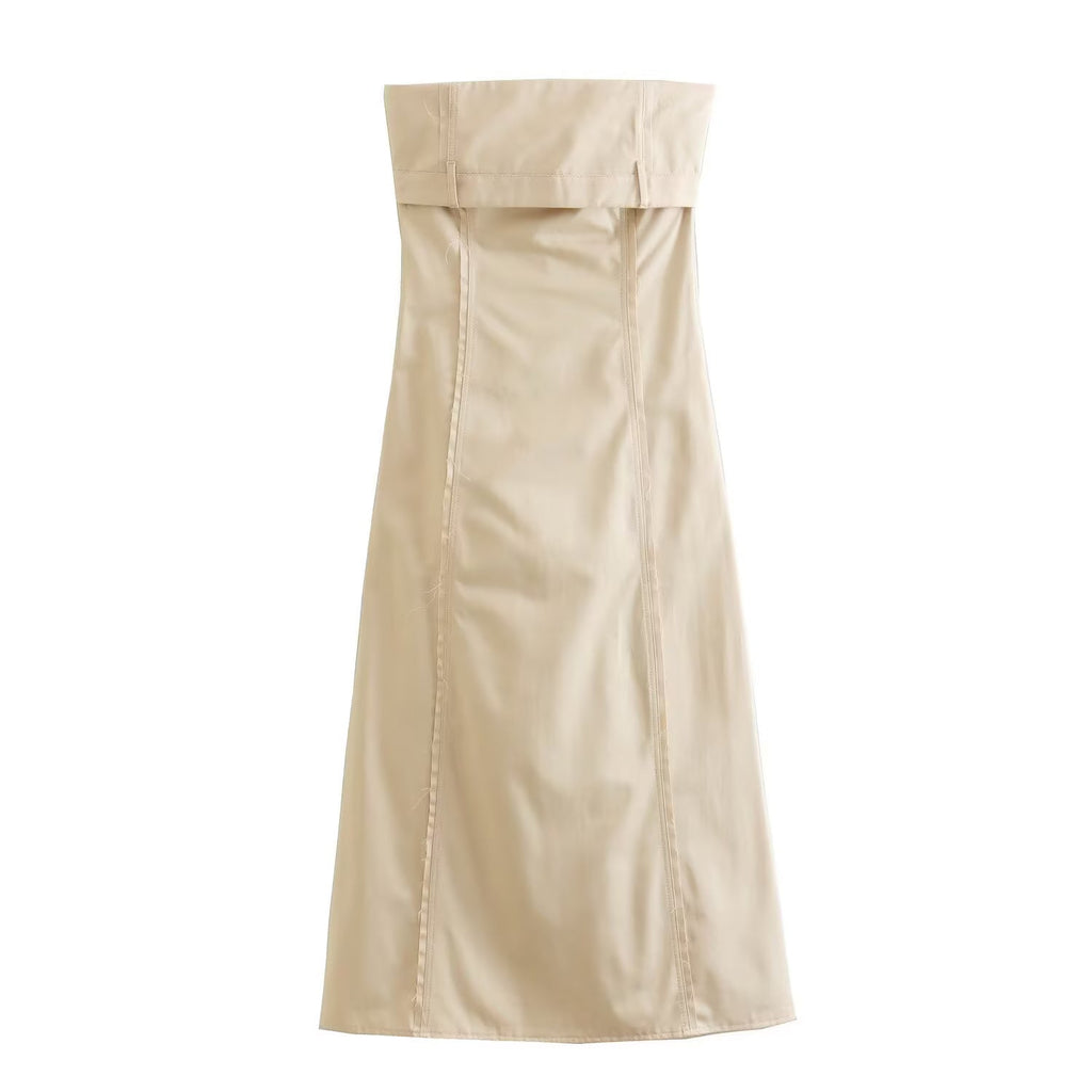Spring Slim Fit Figure Flattering Maxi Dress Cotton Trench Coat Tube Top Dress
