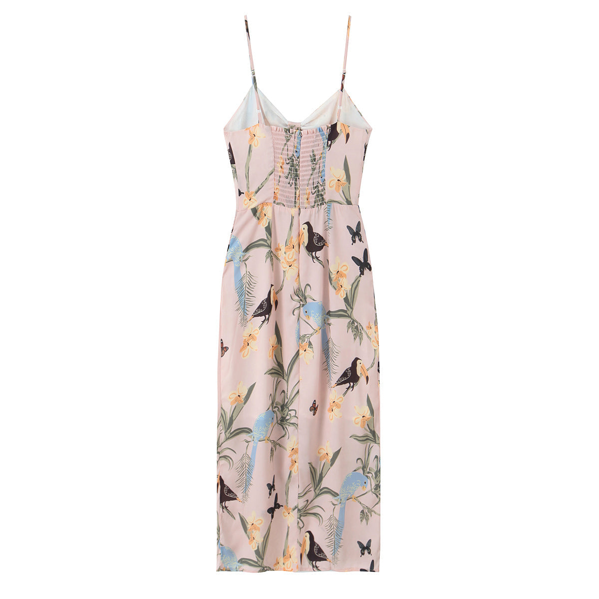 Sexy Cutout V neck Retro Floral Print Slit Cami Dress Tight Waist Slim Fit Holiday Midi Dress