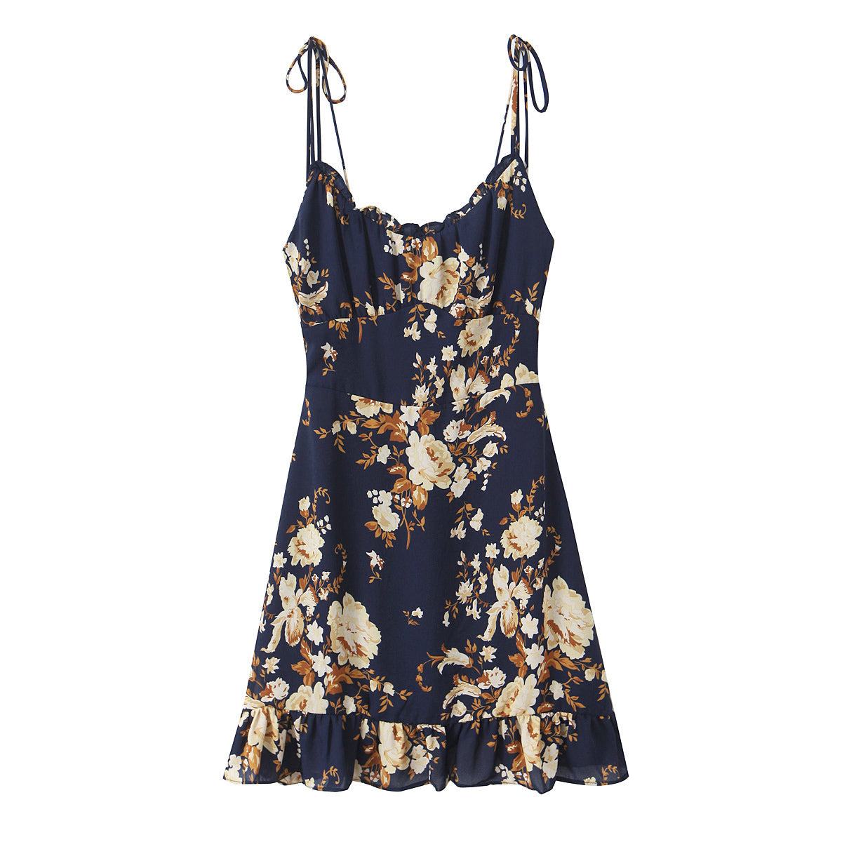 Women Printed Wooden Ear Slim Fit Slimming Spaghetti Straps Dress