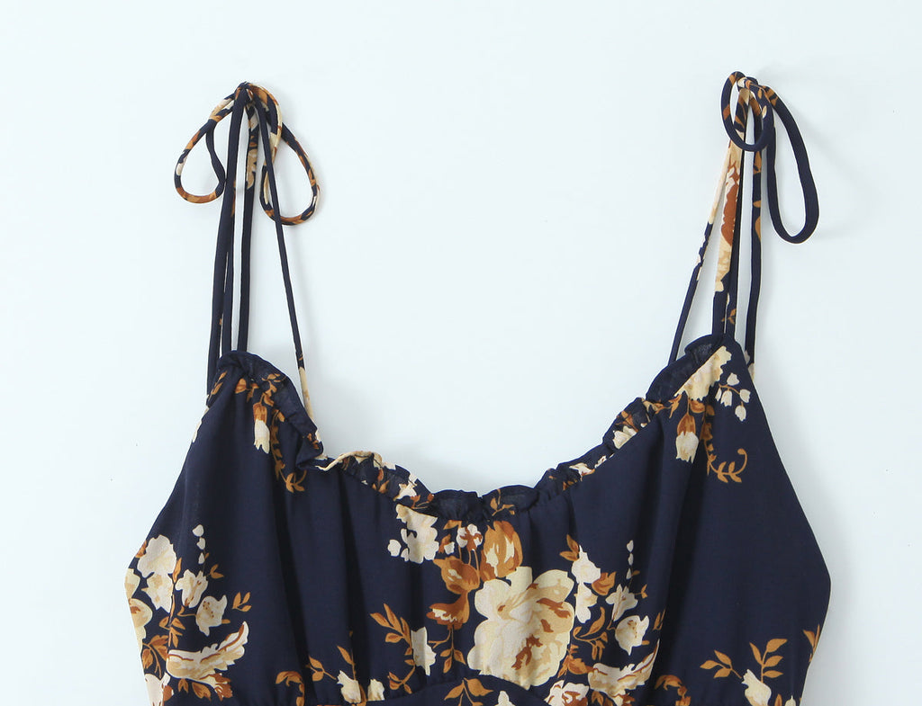 Women Printed Wooden Ear Slim Fit Slimming Spaghetti Straps Dress