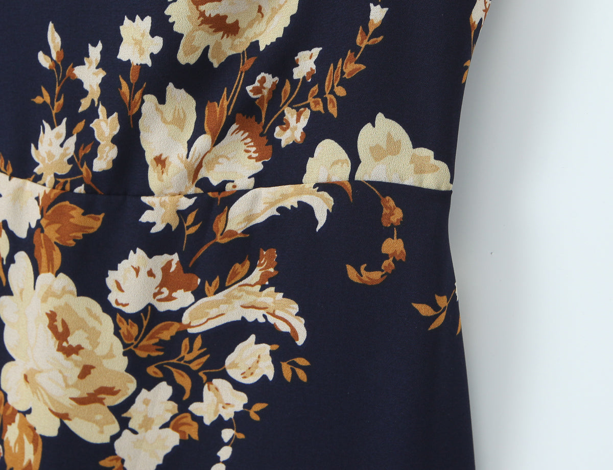 Women Printed Wooden Ear Slim Fit Slimming Spaghetti Straps Dress
