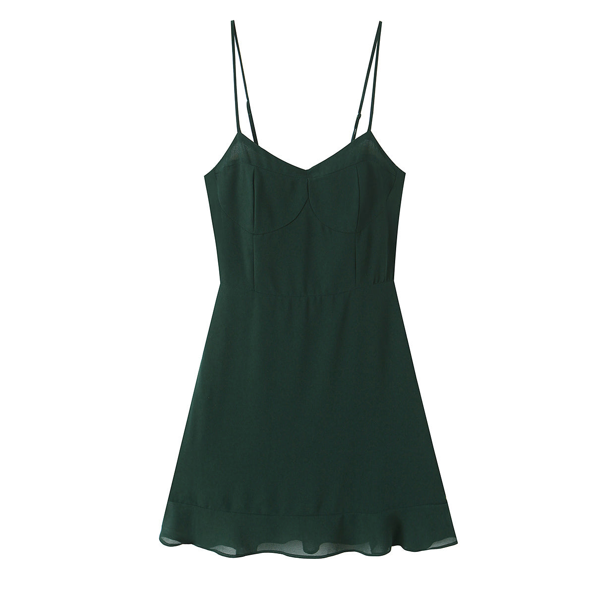 Summer French Sexy Retro Solid Color Slim Fit Slim Sexy Ruffled Spaghetti Straps Dress