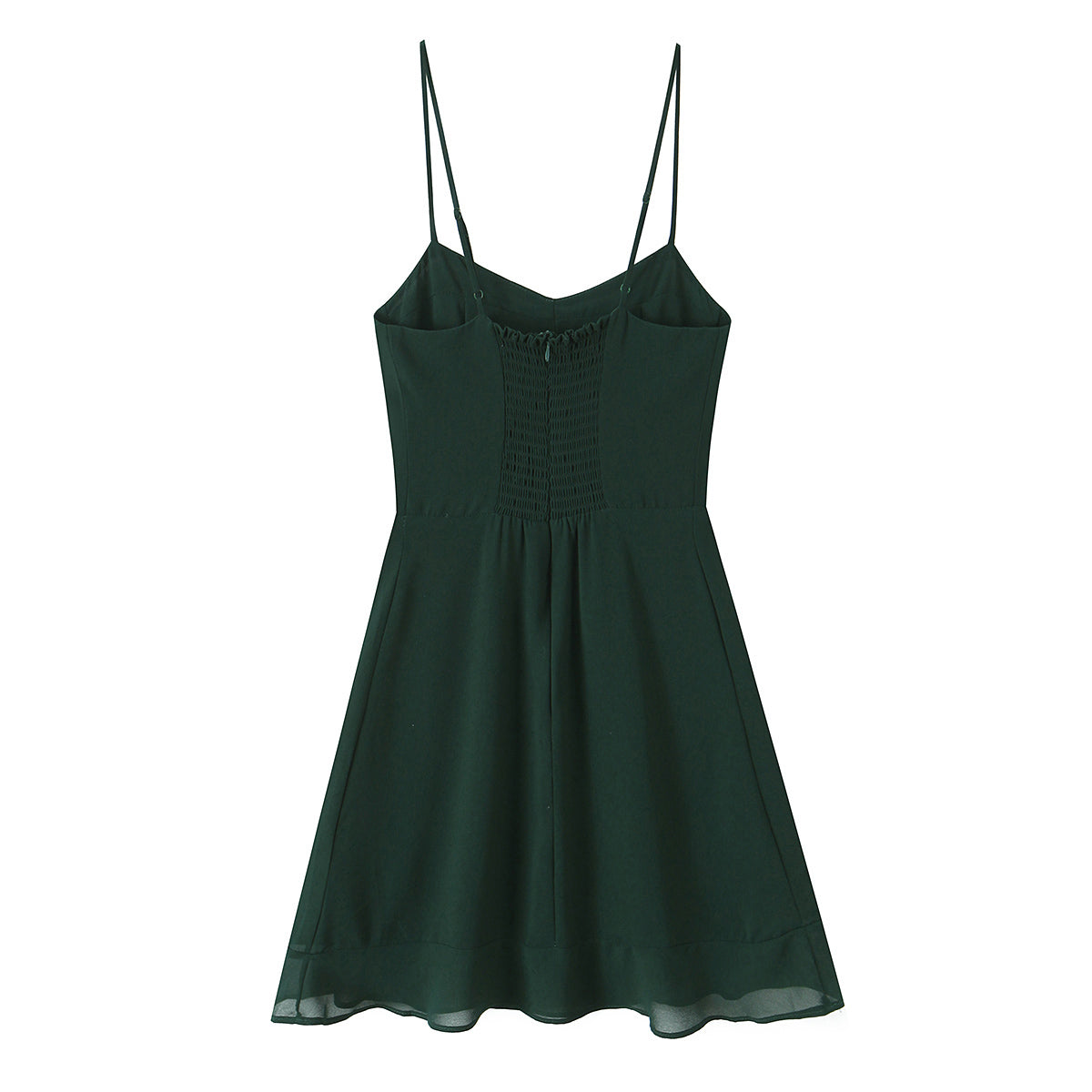 Summer French Sexy Retro Solid Color Slim Fit Slim Sexy Ruffled Spaghetti Straps Dress