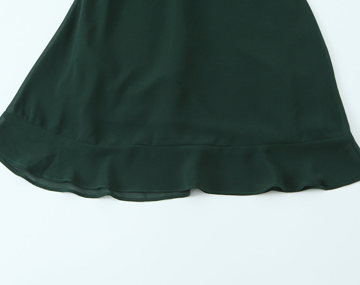 Summer French Sexy Retro Solid Color Slim Fit Slim Sexy Ruffled Spaghetti Straps Dress