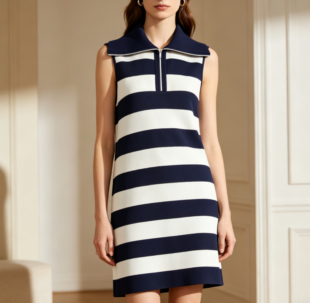 Women Clothing Summer Half Open Zipper Large Collared Dress