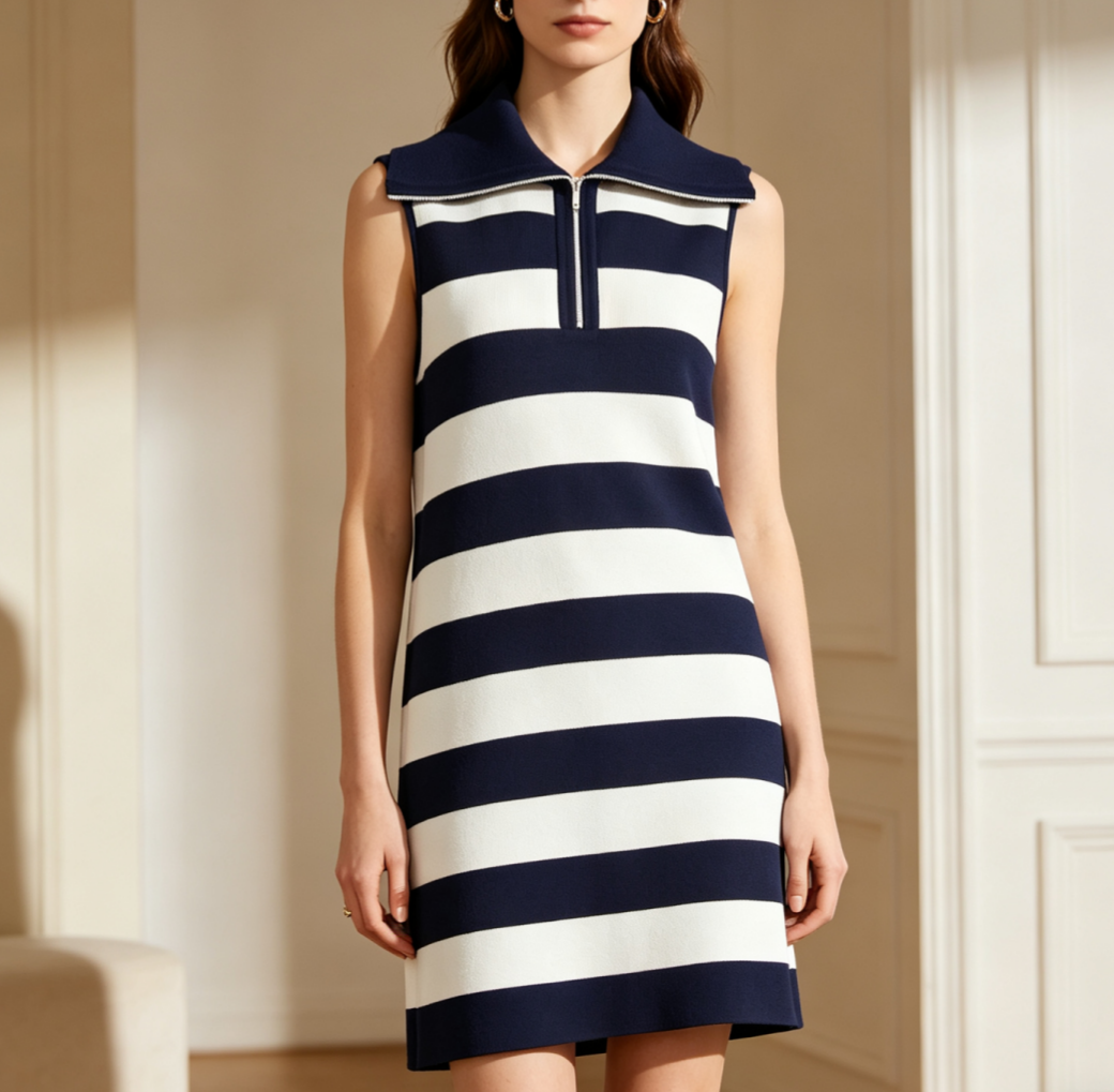 Women Clothing Summer Half Open Zipper Large Collared Dress