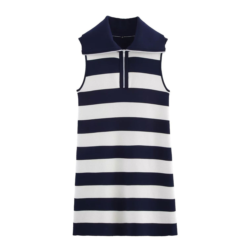 Women Clothing Summer Half Open Zipper Large Collared Dress