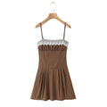 French Minority Sweet Beauty Blogger Embroidered Lace Stitching Lace up Waist Controlled Slimming A line Slip Dress