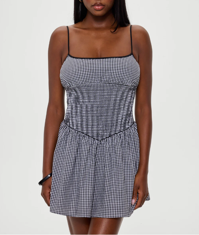 French Minority Black White Plaid Slim Fit Slimming Spaghetti Straps Dress Women Summer Small A line Dress